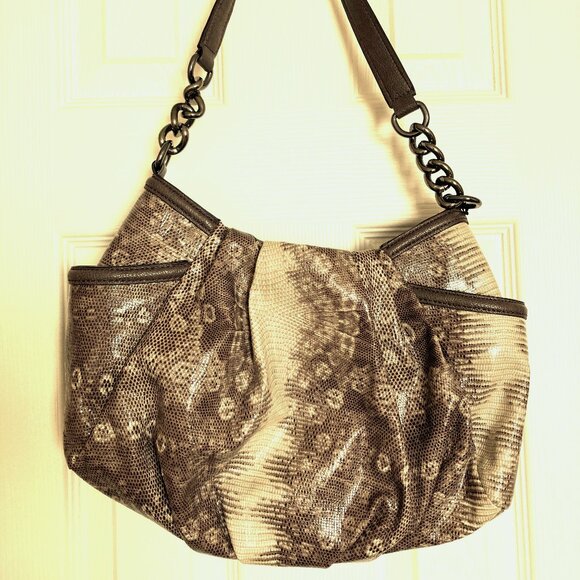 Simply Vera Wang Beige, Brown Snakeskin Shoulder Hobo Bag - Picture 2 of 9